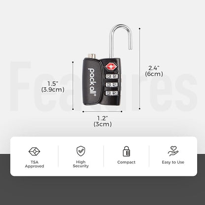 pack all TSA Approved Luggage Lock, Inspection Indicator, Alloy Body, 3 Digit Combination Padlocks, Travel Lock for Suitcases & Bag, Travel Accessories