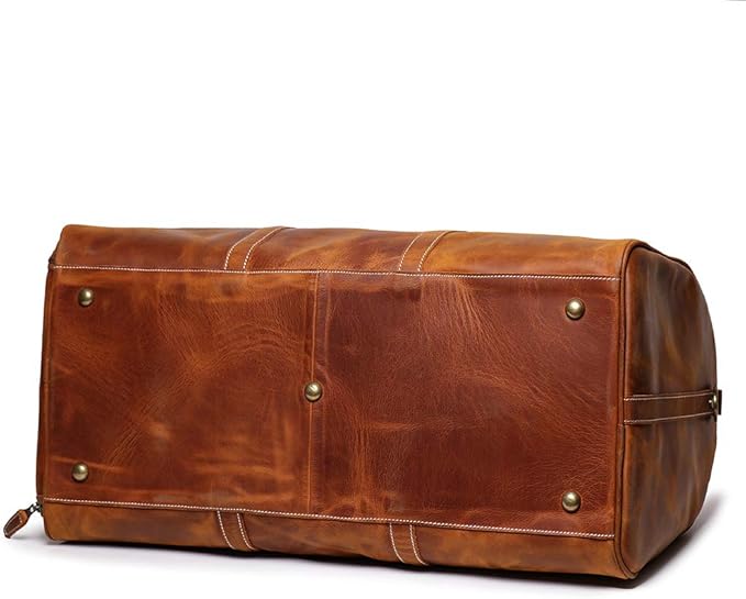 24 Inch Leather Travel Weekend Luggage Bag, Mens Duffle Retro Carry on Handbag (Brown)