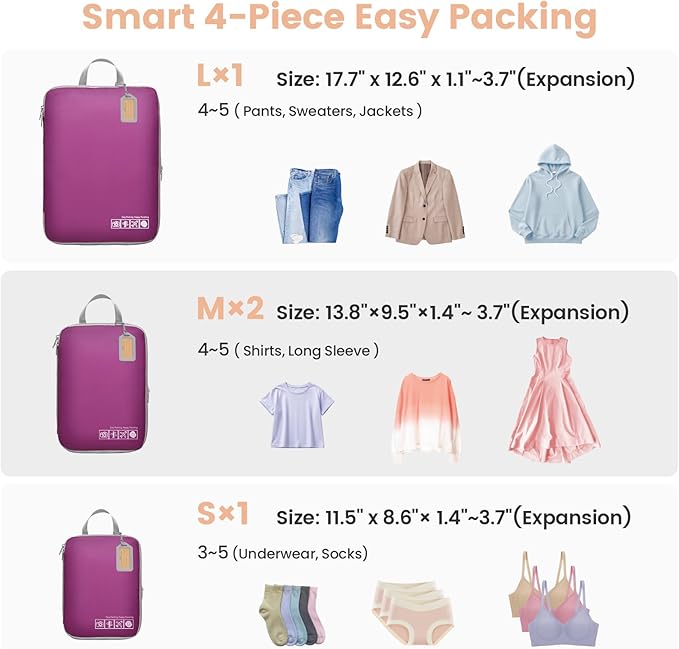 Cambond Compression Packing Cubes for Travel Women - Expandable Travel Bags Luggage Organizers Travel Essentials Compression Cubes for Travel Carry on Suitcases Organizer