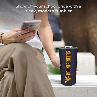 Campus Colors NCAA Stainless Steel Tumbler perfect for Gameday - 18 oz - Double Walled - Keeps Drinks Perfectly Insulated (West Virginia Mountaineers - Navy)