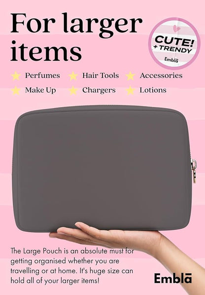 Embla Makeup Bag Travel Cosmetics Pouch and Toiletry Bag, Nylon Zipper Pouch Purse, Cute Make Up Organizer Storage Tote for Women Girls, Waterproof Travel Skincare Case, Large Makeup Bags, Grey