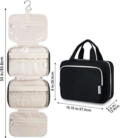 Narwey Hanging Toiletry Bag for Women Travel Makeup Bag Organizer Toiletries Bag for Travel Size Essentials Accessories Cosmetics (Black (Medium))