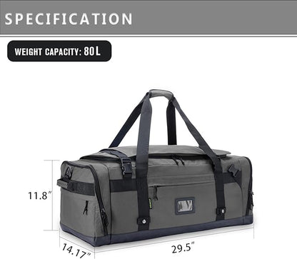 Large Duffle Bag for Travel - Men & Women, Foldable Gym Duffle Backpack, Heavy Duty Tactical Military Canvas Duffel Bags, Extra Big Carry On with Shoe Pockets, Waterproof (80L/103L)