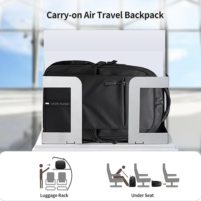 ARCTIC HUNTER AH Business Laptop Backpack for Men Work Commuting, 30L Large Travel Carry On Backpack Flight Approved for Airplane, Professional Adult College Backpacks Casual Daypack, Black