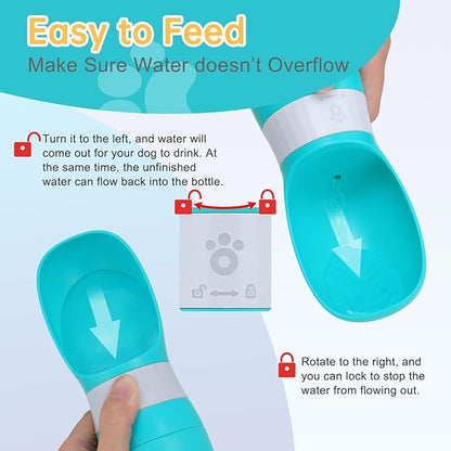 Portable Dog Water Bottle, Stainless Steel 14 OZ Leak Proof Puppy Water Dispenser with Drinking Feeder for Pets Travel, Walking, Hiking and Outdoor Activities