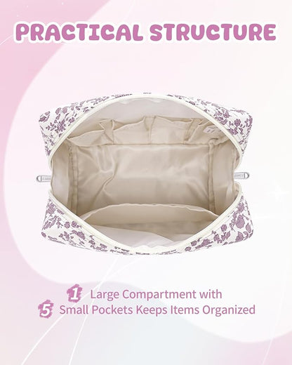 Narwey Birthday Gifts for Teen Girls Kids Women Personalized Initial Floral Makeup Bag Cute Cosmetic Trendy Stuff 6 8 10 11 12 13 14 16 18 Years Old Travel Toiletry Bag (Little Dusty Pink Flower H)