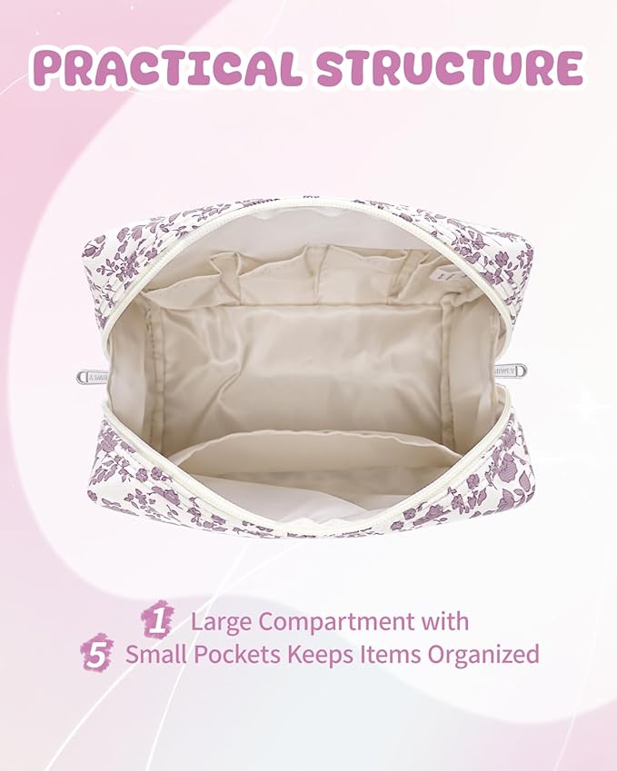 Narwey Birthday Gifts for Teen Girls Kids Women Personalized Initial Floral Makeup Bag Cute Cosmetic Trendy Stuff 6 8 10 11 12 13 14 16 18 Years Old Travel Toiletry Bag (Little Dusty Pink Flower S)