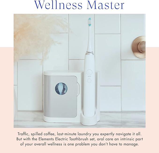 Vanity Planet Elements Ultrasonic Electric Toothbrush - Silver - Advanced Oral Care with UV Sanitizing Charger Base with 3 Replacement Heads - 99.9% Effective Keeping Your Teeth Clean