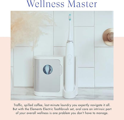 Vanity Planet Elements Ultrasonic Electric Toothbrush - Silver - Advanced Oral Care with UV Sanitizing Charger Base with 3 Replacement Heads - 99.9% Effective Keeping Your Teeth Clean