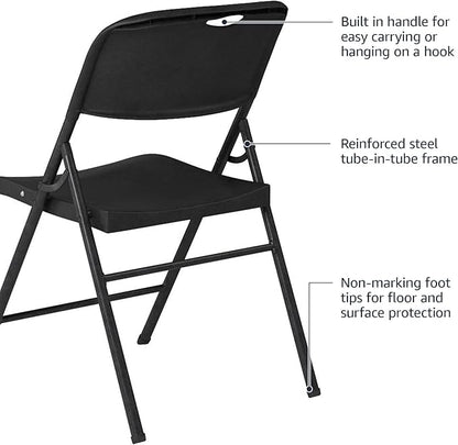 Amazon Basics Sturdy Foldable Plastic Chair, Portable, 350-Pound Capacity, Black, 6-Pack