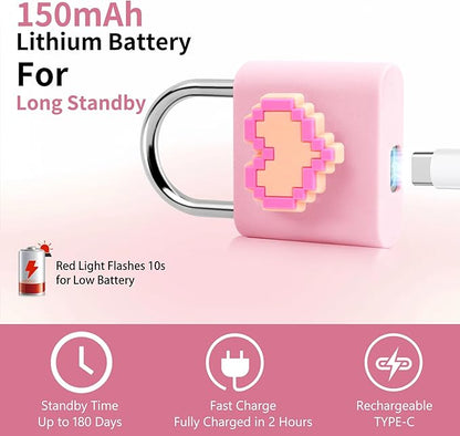 UMIKSMART Smart Fingerprint Lock, Combination Keyless Padlock with USB Charging, Waterproof for Bike, School Locker, Gym, Luggage, Storage, Sweet Pink Set