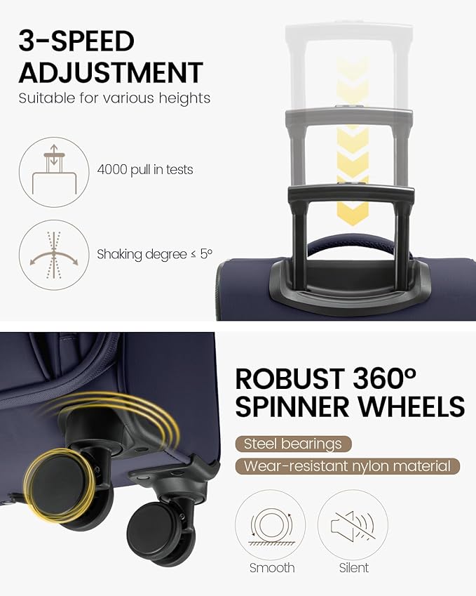 LOVEVOOK Carry On Luggage 22x14x9 Airline Approved, 22 Inch Softside Suitcases with Spinner Wheels, Lightweight Carry-on Suitcase with TSA Lock for Women Men, Large Luggage for Travel Business Trip