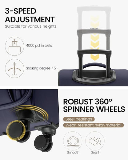 LOVEVOOK Carry On Luggage 22x14x9 Airline Approved, 22 Inch Softside Suitcases with Spinner Wheels, Lightweight Carry-on Suitcase with TSA Lock for Women Men, Large Luggage for Travel Business Trip