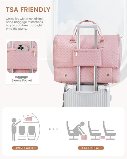 LOVEVOOK Convertible Garment Bag for Travel with Shoe Pouch, Carry On Garment Duffel Bag with Toiletry Bag, 2 in 1 Hanging Suitcase Suit Bag, Waterproof Weekender Bag for Women Travel, Wedding, Pink