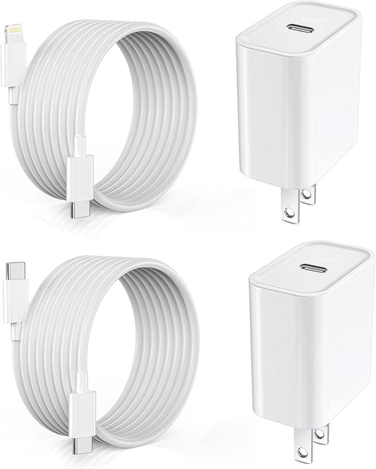 Extra Long 10FT iPhone Fast Charger,i Phone Charger Fast Charging【MFi Certified】2Pack 20W PD Fast USB C Charger Block + 10Foot i Phone Charging Cable Cord for iPhone 15/14/13/12/11/XS/XR/SE2022/8/iPad