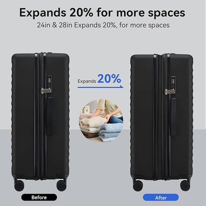 Travel Suitcase Sets 3 Piece, Expandable Hardshell Luggage Sets 3pcs with TSA Lock Spinner Wheels, Black (20''/24''/28")