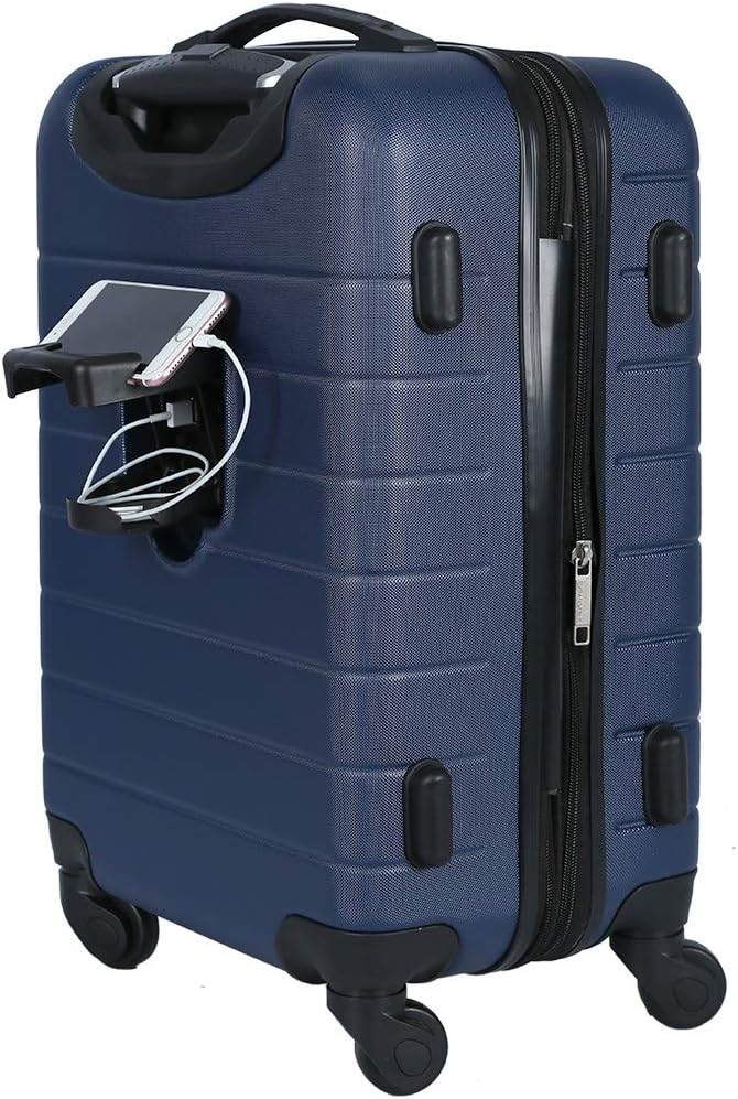 Wrangler Smart Luggage Set with Cup Holder and USB Port, Navy Blue, 3 Piece