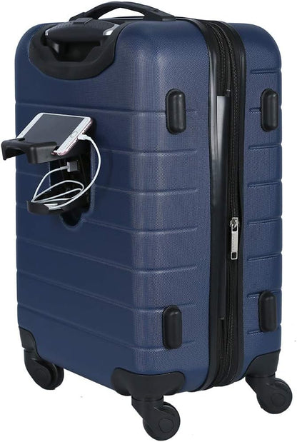Wrangler Smart Luggage Set with Cup Holder and USB Port, Navy Blue, 3 Piece