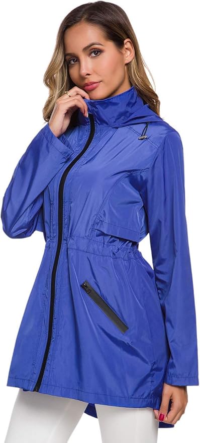 Avoogue Women's Long Raincoat with Hood Outdoor Lightweight Windbreaker Rain Jacket Waterproof