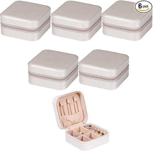 Bridesmaid Proposal Gifts Travel Jewelry Case Jewelry Travel Organizer Small Bachelorette party Jewelry Box Bridesmaid Gift Boxes Mini Storage Organizer Storage Box (6, White&Sliver)