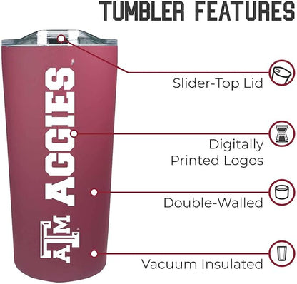 Campus Colors NCAA Stainless Steel Tumbler perfect for Gameday - 18 oz - Double Walled - Keeps Drinks Perfectly Insulated (Texas A&M Aggies - Maroon)
