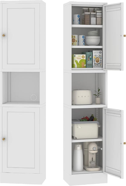 Tall Narrow Storage Cabinet - 67" Slim Bathroom Organizer with 3 Adjustable Shelves, 2 Doors (Left/Right Opening),Metal Floor Cabinet for Small Spaces, Bathroom & Kitchen (Metal, White)