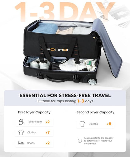 21 Inch Rolling Duffle Bag with Wheels for Men - Water Resistant Wheeled Duffle Bag for Weekend Travel & Overnight Trips