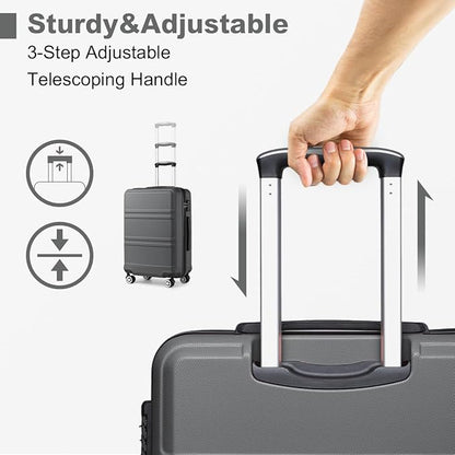Kono 24 Inch Luggage Suitcase with Spinner Wheels TSA Lock Lightweight PC+ABS Hardside Medium Checked Luggage Durable Rolling Suitcase Grey