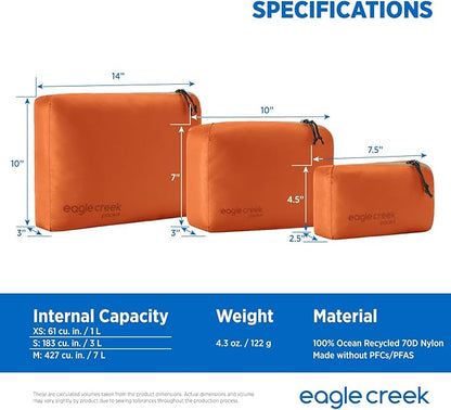 Eagle Creek Pack-It Isolate Cube Set - Packing Cubes for Stackable Storage - Convenient Top Handle - Easy Grab Zipper Pull - Mandarin - XS/S/M - 3