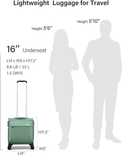 Hanke 16 Inch Underseat Carry On Luggage with Wheels Small Suitcase Softside Luggage Bags for Travel Lightweight Suitcases with Wheels Travel Luggage Personal Item for Men and Women(Forest Green)