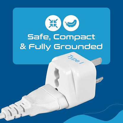 Ceptics Australia, China, New Zealand Travel Plug Adapter (Type I) - 3 Pack [Grounded & Universal] (GP-16-3PK)