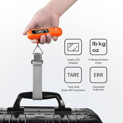 pack all 110 Lbs Luggage Scale, Digital Handheld Baggage Scale, Travel Suitcase Weight Scale with LCD Display, Battery Included, Orange