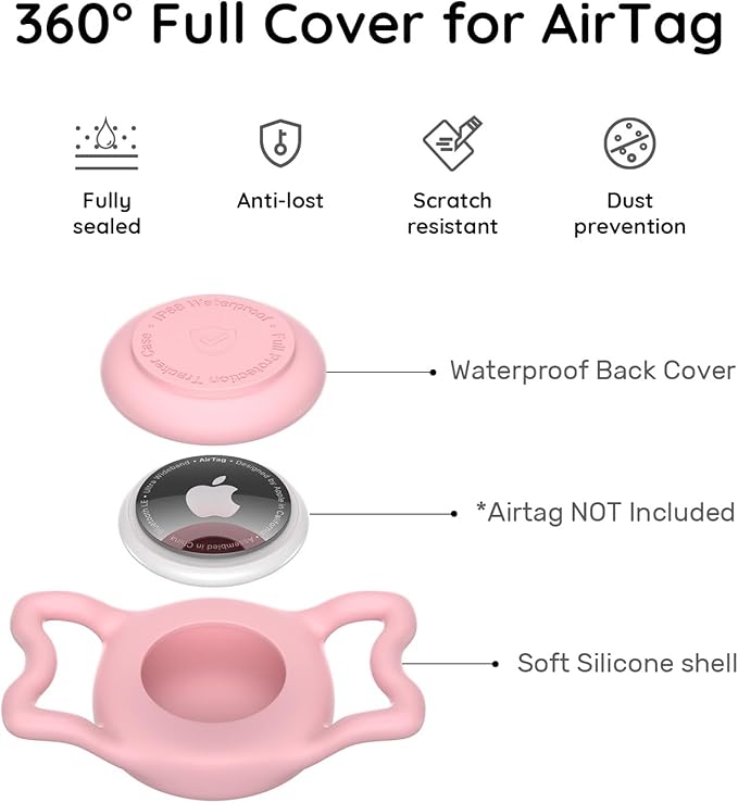 for AirTag Dog Collar Holder, Dog Air Tag Holder, IP68-Waterproof | Lightweight Silicone | Anti-Lost | Ultra-Durable | Compatible with Apple AirTags (Bule+Pink)