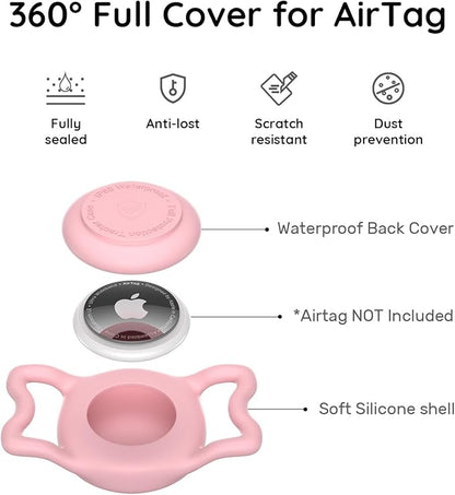 for AirTag Dog Collar Holder, Dog Air Tag Holder, IP68-Waterproof | Lightweight Silicone | Anti-Lost | Ultra-Durable | Compatible with Apple AirTags (Bule+Pink)