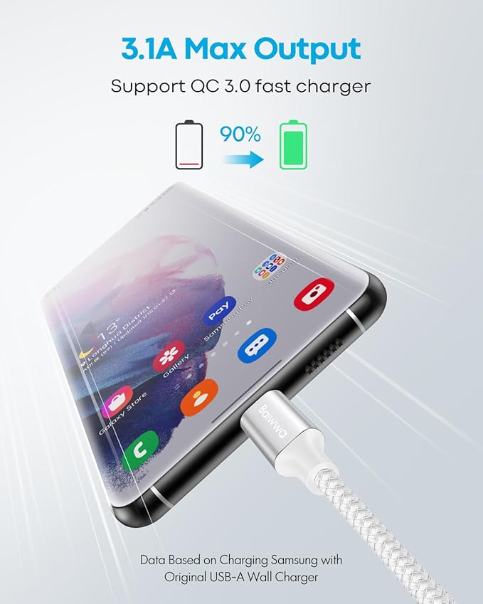 Extra Long White USB C Cable 20ft, USB A to Type C Cable Charger Cord Premium Nylon Braided for iPhone 16 15 Series Samsung Galaxy Note Tab, Moto, LG, Pixel and More USB C Smartphone & Tablet