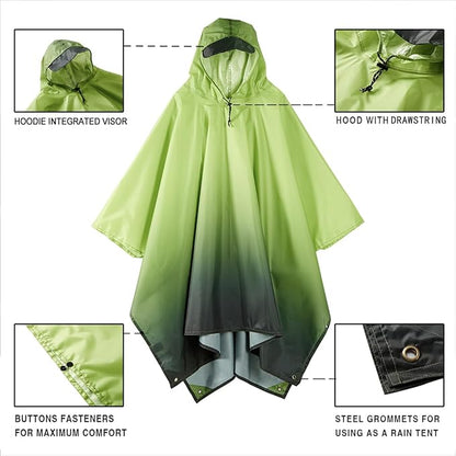 Hooded Rain Poncho for Adult, Waterproof Lightweight Raincoat for Hiking Camping