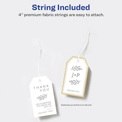 Avery Tags with Metallic Gold Borders and Strings, 2" x 3.5", 40 Total, Laser/Inkjet Printable Tags (3326)