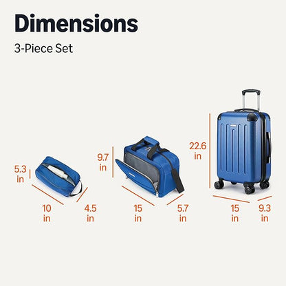 Amazon Basics 3-Piece Luggage Set, Including One Carry-On Luggage (22" Expandable Hardside Suitcase With 8 Spinner Wheels), One 15-inch Tote Bag, and One 10-inch Compact Travel Bag, Navy Blue