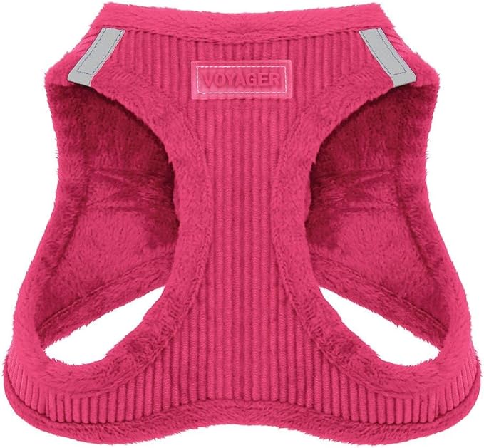 Best Pet Supplies - All Weather Mesh/Plush, Reflective, No Pull Harness for Small, Medium Dogs, Cats - Secure with Hook & Loop Fastener, Buckle, Double D-Rings - Fuchsia Corduroy, S