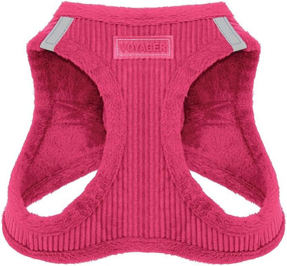 Best Pet Supplies - All Weather Mesh/Plush, Reflective, No Pull Harness for Small, Medium Dogs, Cats - Secure with Hook & Loop Fastener, Buckle, Double D-Rings - Fuchsia Corduroy, S