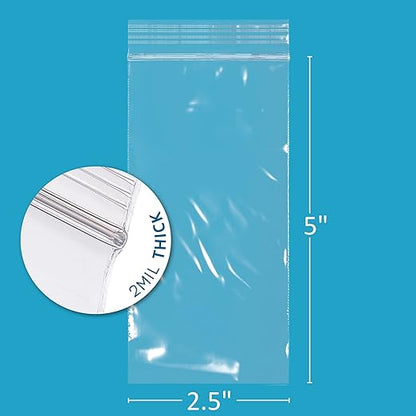 GPI - Pack of 200 2.5" x 5" 2 Mil Thick - Clear Plastic Reclosable Zip Bags - Bulk, Strong & Durable Poly Baggies with Resealable Zip Top Lock for Travel, Storage, Packaging & Shipping