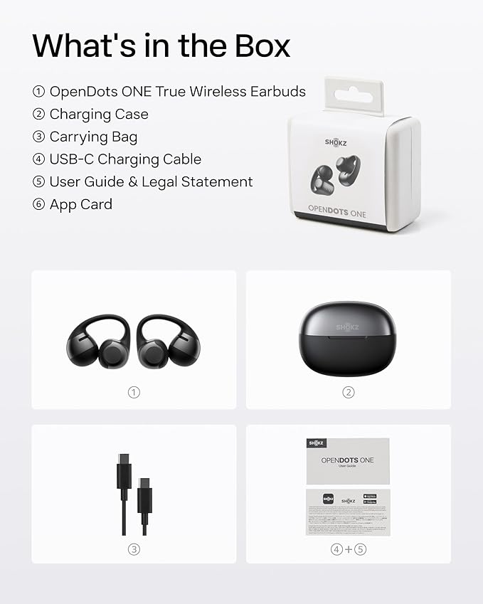 SHOKZ OpenDots ONE-Open-Ear Headphones, Clip-On Earbuds-Wireless Bluetooth Earbuds with Microphone-Secure, Lightweight, Comfort-Premium Dolby Audio-Water Resistant-Fast Charging-Up to 40 hrs Playtime