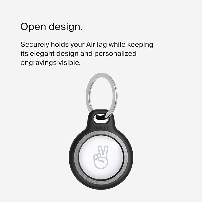 Belkin Apple AirTag Reflective Secure Holder w/Key Ring - AirTag Keychain - AirTag Holder - AirTag Keychain Accessories - Reflective & Scratch Resistant AirTag Case w/Raised Edges - 2-Pack Black