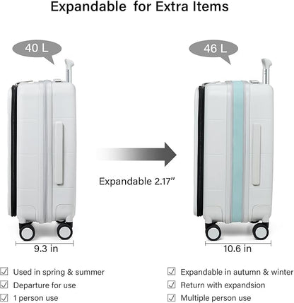 Hanke Hardside Expandable Carry On Luggage, 20 Inch Top Opening Trunk Luggages with Spinner Wheels, All-PC Hard Shell Carry-On Suitcase, Lightweight & TSA Airline Approved (Smoke White, 46L)