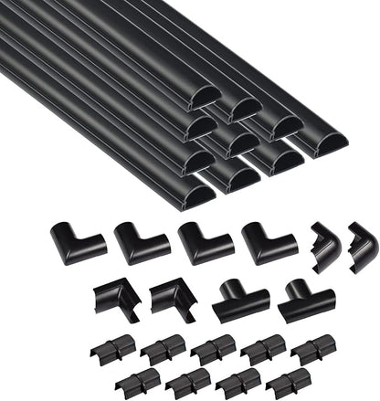 D-Line 157in Cord Cover Kit, Self-Adhesive Wire Hiders, Cable Raceway to Hide Wires on Wall, Electrical Cable Management - 10x 15.7 Lengths & 19 Accessories - 1.18" (W) x 0.59" (H) - Black