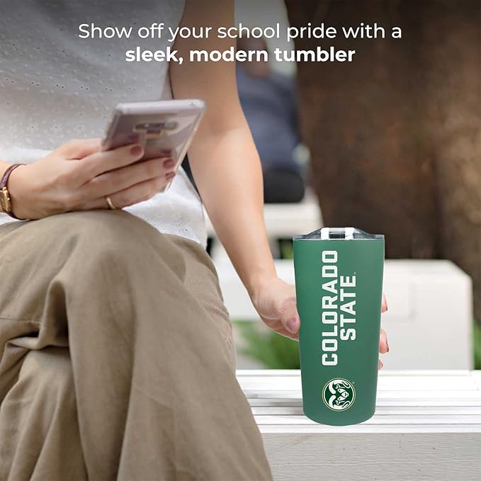 Campus Colors NCAA Stainless Steel Tumbler perfect for Gameday - 18 oz - Double Walled - Keeps Drinks Perfectly Insulated (Colorado State Rams - Green)