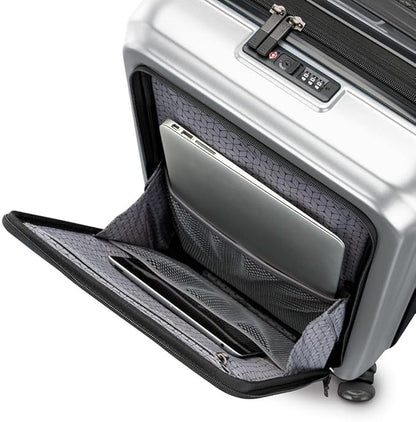 Samsonite Carry-On Pro Front Pocket Hardside Expandable 21-Inch Octiv Luggage: Durable & Impact Resistant, 360° Aero Trac Spinner Wheels, Adjustable Telescopic Handle, TSA Approved Lock - Silver