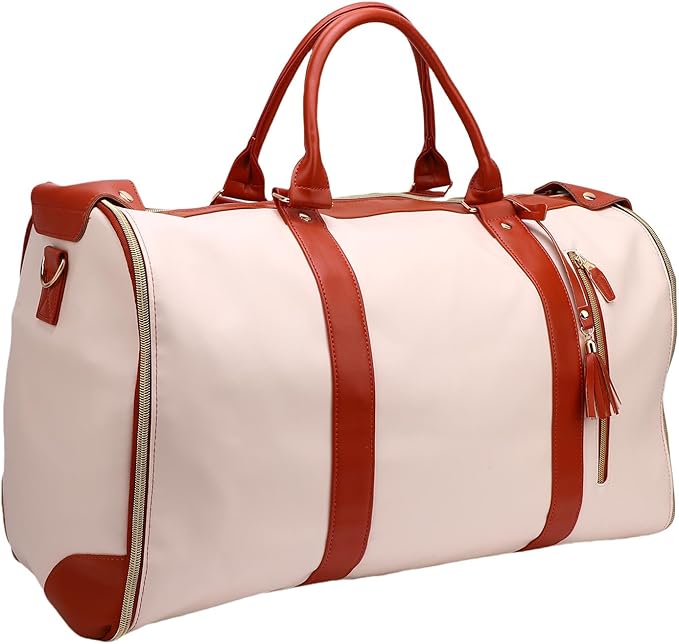 Fabater Travel Bag with Detachable Trolley, 40L Large Capacity water proof Rolling Garment Duffel Bag, with Leather Handle and Shock Absorbing Wheels, for Business Trip and Weekender (Beige)