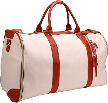 Fabater Travel Bag with Detachable Trolley, 40L Large Capacity water proof Rolling Garment Duffel Bag, with Leather Handle and Shock Absorbing Wheels, for Business Trip and Weekender (Beige)