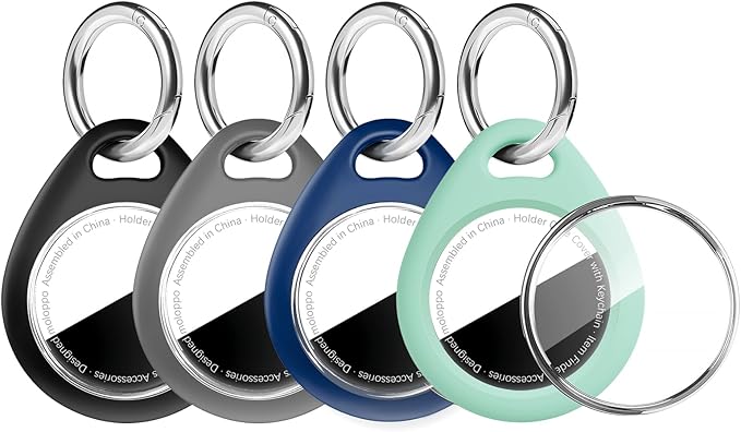 Holder for Air Tags-4 Pack for Apple for AirTag Holder Keychain, Waterproof TPU Shell Protective Case with Keychain, for Air tag Accessories for GPS Item Finder Tracker, Black/Gray/Blue/Green